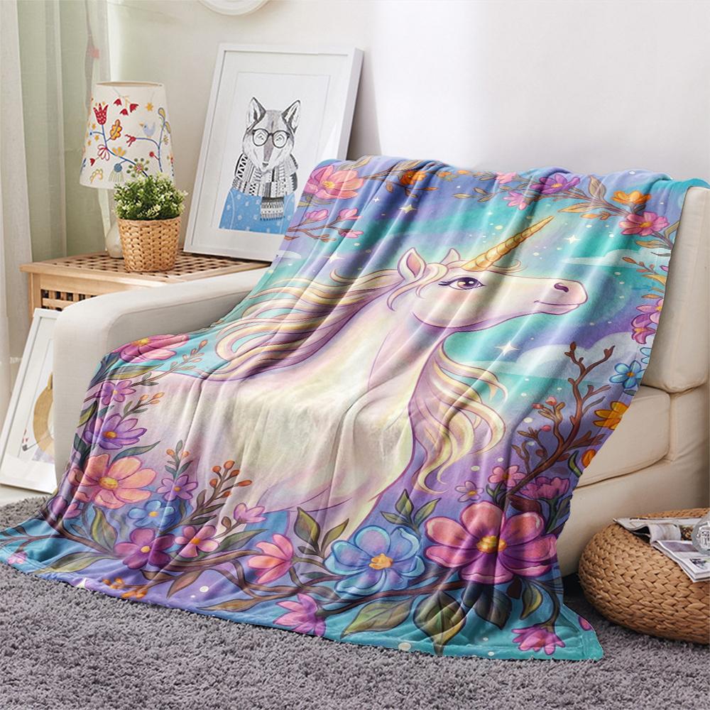 Unicorn Animal Print Flannel Blanket, High Quality Comfortable for All Seasons, Home Decor, Warmth and Comfort, Perfect for Christmas Gifts138