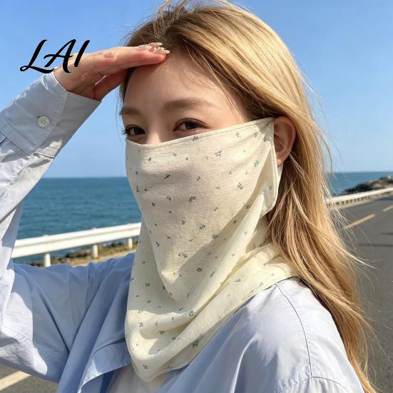 Lightweight Summer Face Mask Women Neck Sun Protection Mask Cotton Dot Print UV Full Coverage Gaiter Cover Foldable Scarf for Driving Cycling