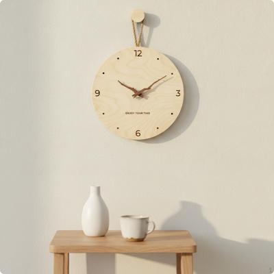 Wooden Wall Clock Minimalist with Rope Round for Living Room, Bedroom, Entryway 25CM E01branch