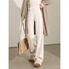 Oatmeal Herringbone Fleece Wide-Leg Pants for Women - Autumn/Winter Slim Fit