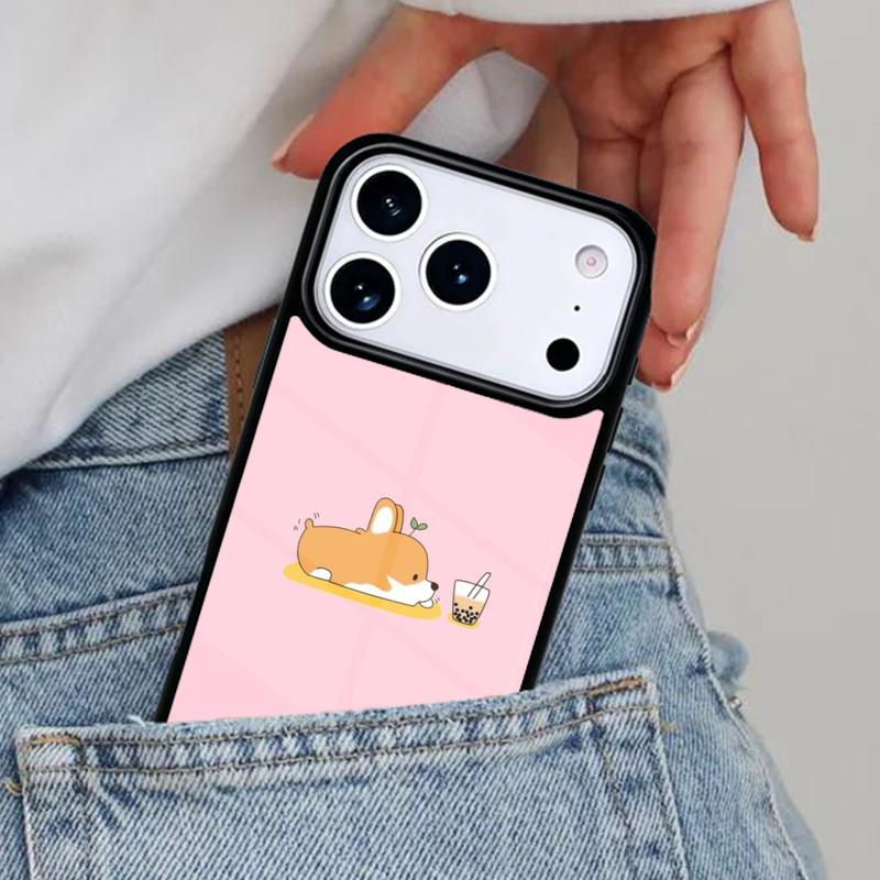 

Corgi and Bubble Tea Phone Case for iPhone 16e 15 14 13 12 17 Pro Max Plus Air 17pro Cover Coque iPhone 12 Pro Max