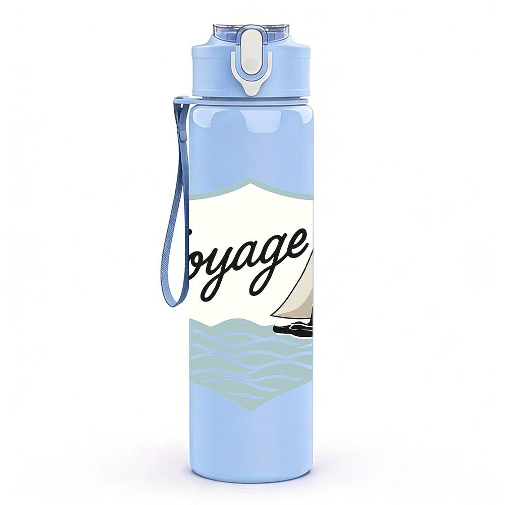 1PC Voyage Sailboat Badge Pattern 750ml Color Plastic Sports Water Bottle Leakproof Flip Straw Lid Suitable for Sports Office Home Use