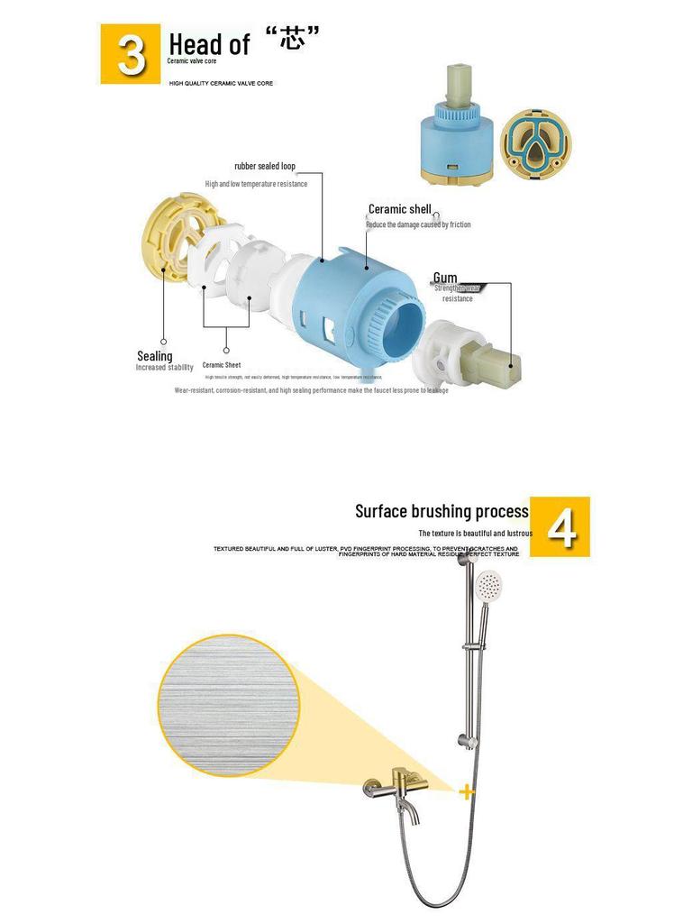 Brushed 304 Stainless Steel Gooseneck Mixer Faucet Set for Bathtub and Shower