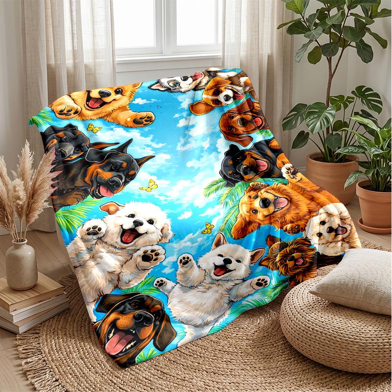 Happy Dogs Gathering Theme blanket Lightweight Warm Flannel Blanket Decorative Throw Blanket for Home Decoration