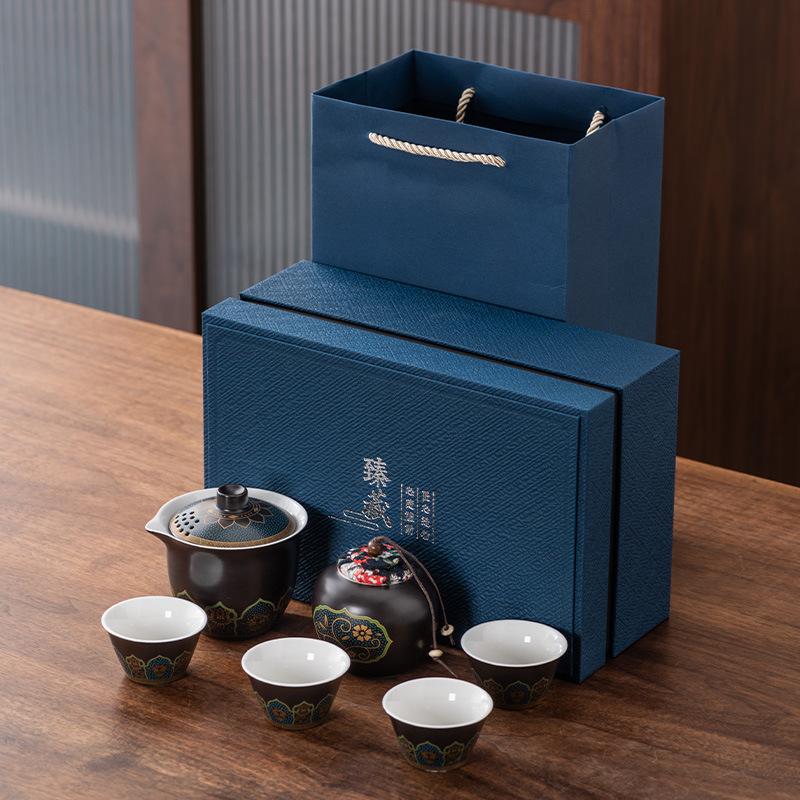 High-end Guochao travel tea set, household high-end business gifts, light luxury, a pot of three cups, commemorative souvenir gifts