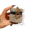 Genuine Leather Mini Pouch with Rhinestones Detachable Chain for Bag Charm Keychain Portable Earphone Case Lipstick Holder