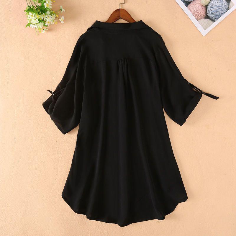 Short Sleeve Shirt Summer Women's Front Short Back Long Shirt Large Chiffon Shirt Half Open Collar Shirt