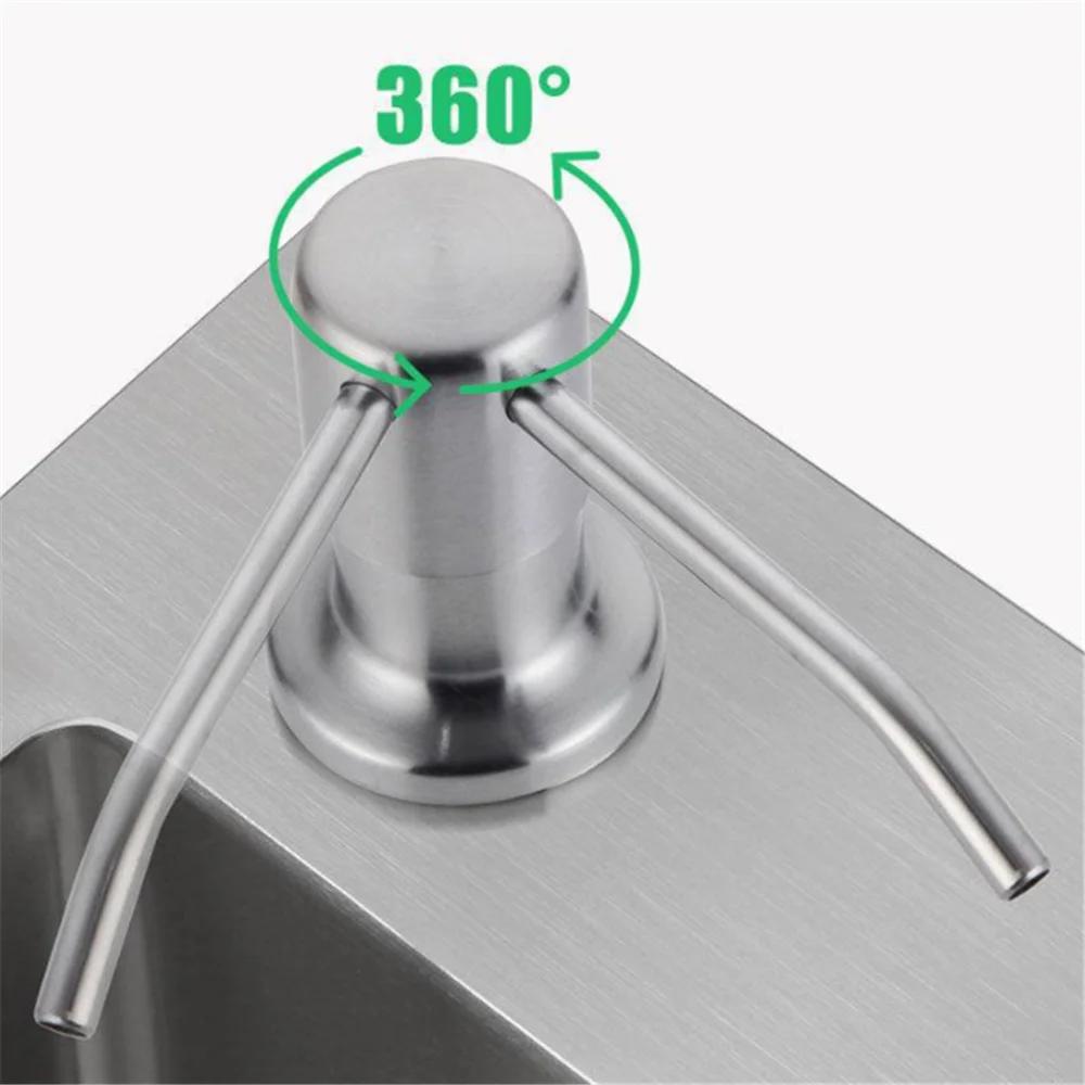 Goldener Küchenspüle Seifenspender Pumpe mit 100cm Schlauch / 350ml Flasche Edelstahl Schwarz Gebürstet Chrom Handdruckspender
