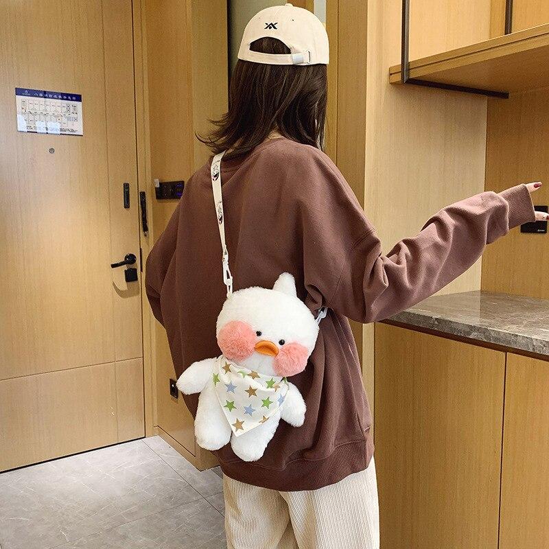 28cm Cartoon Cute Lalafanfan Cafe Duck Plush Backpack Kawaii Toys Stuffed Crossbody Bag Doll Shoulder School Bag For Girls Gift