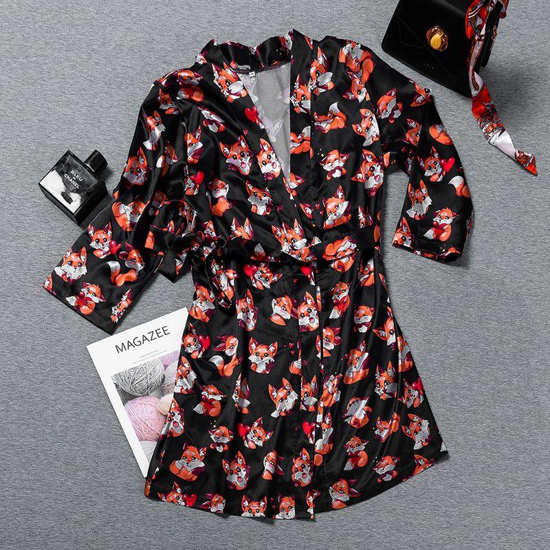 

Summer Sexy Fancy Pajamas Women s Suit Mid Length Long Length Nightgown Cartoon Print Best Selling Suspender Shorts Homewear Heart Fox robe 175 (XXL)