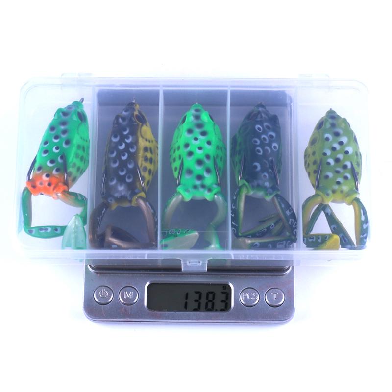 HENGJIA Pack of 5 Topwater Floating Frog Bait Fishing Lures Kit Plastic Artificial Bait with Box