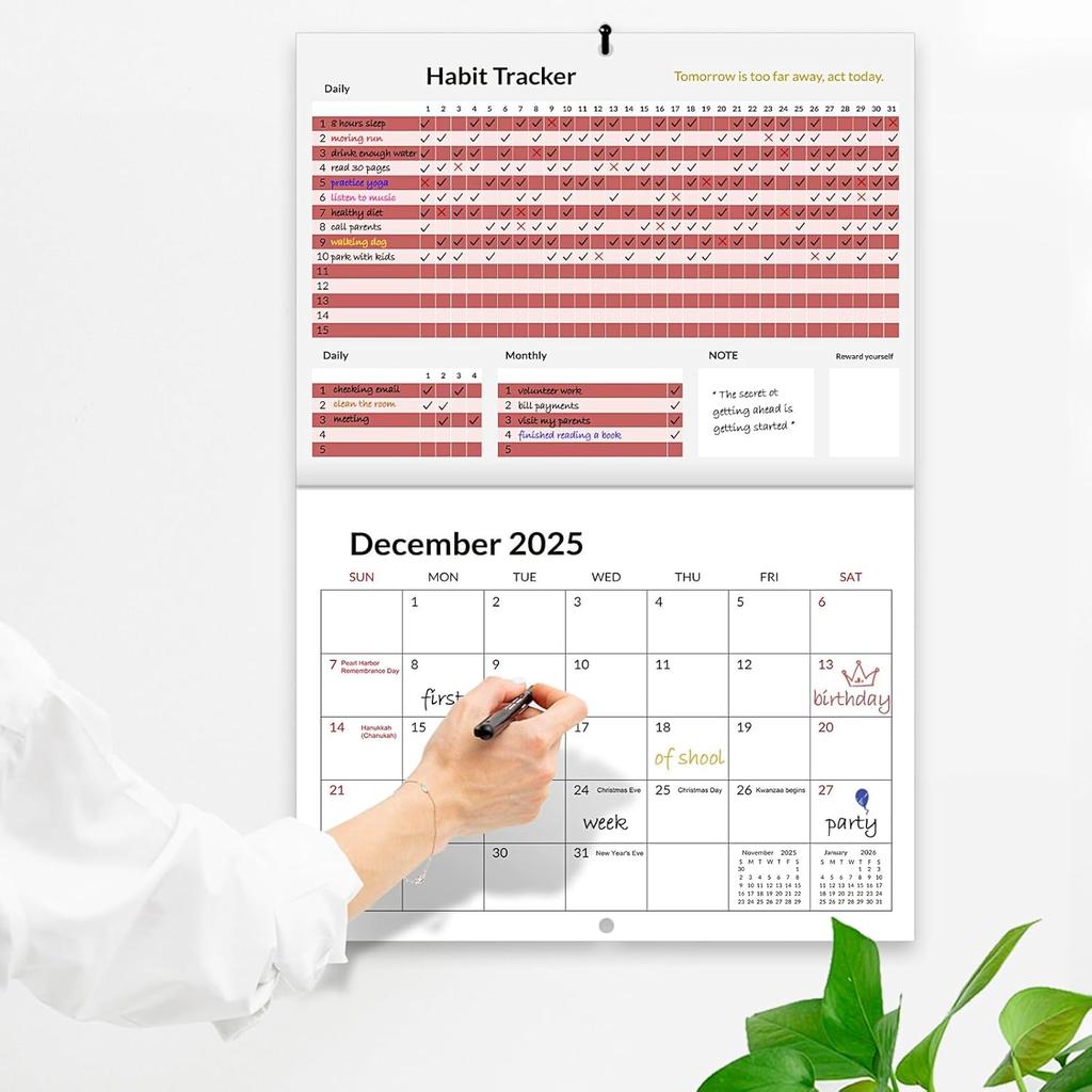 2026 Wall Calendar, Habit Tracker Calendar, Wall Calendar with Stickers, ADHD Cleaning Planner, 18 Monthly Calendar, Monthly Habit Tracking Planner,