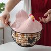 Storage Basket Iron Ceramic Hen Ornament Egg Fruit Container with Handle Kitchen Supplies