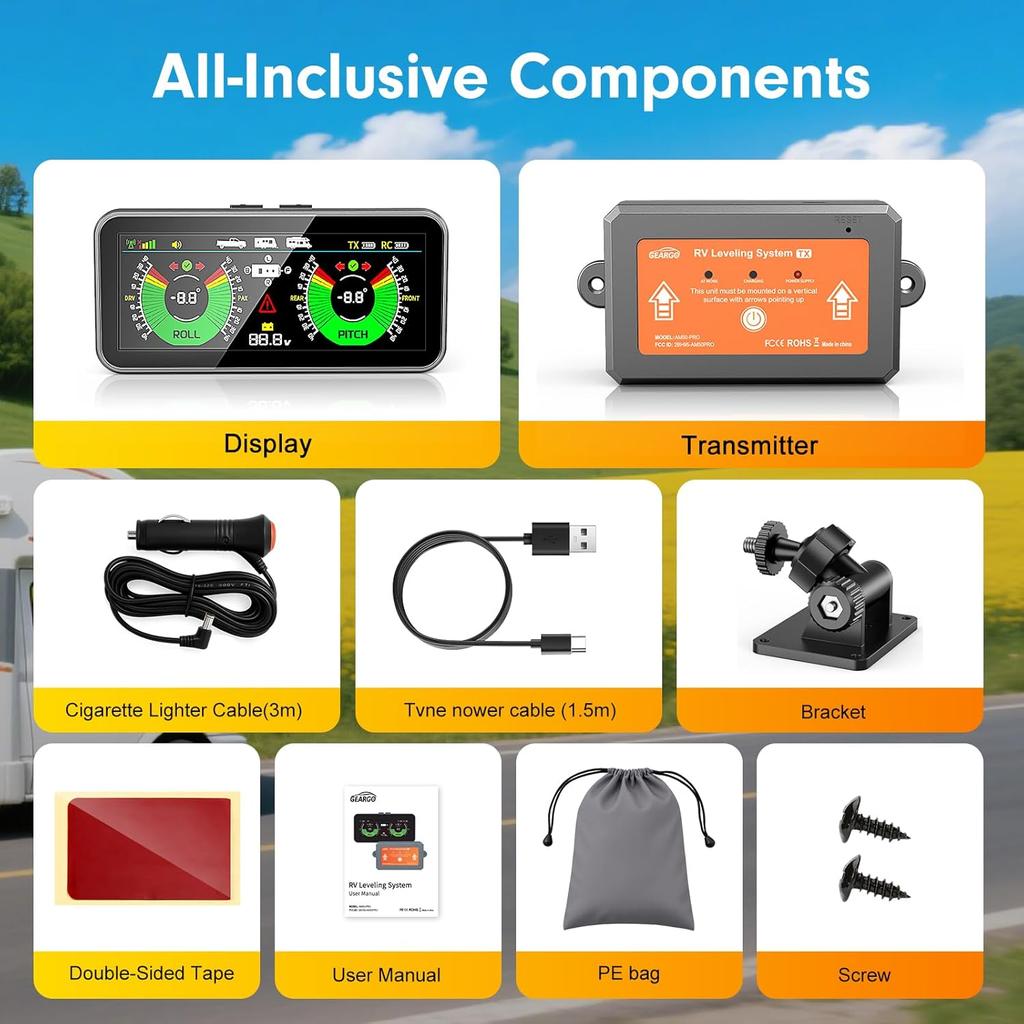 GEARGO RV Leveling System - Smart Wireless Leveler For Travel Trailers, Easy Setup & Real-Time Alerts, Must-Have Camper Accessories (No App Needed)