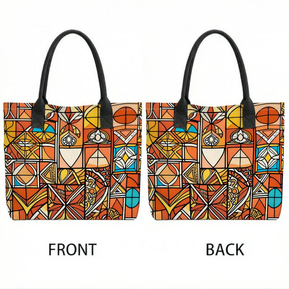 Geometric Print Tote Bag Fashion Large Capacity Canvas Shoulder Bag for Daily Use