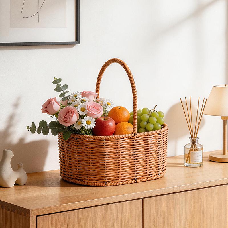 Handwoven Rattan Floral Basket - Ideal for Flowers, Fruit, Snacks, & Gifts
