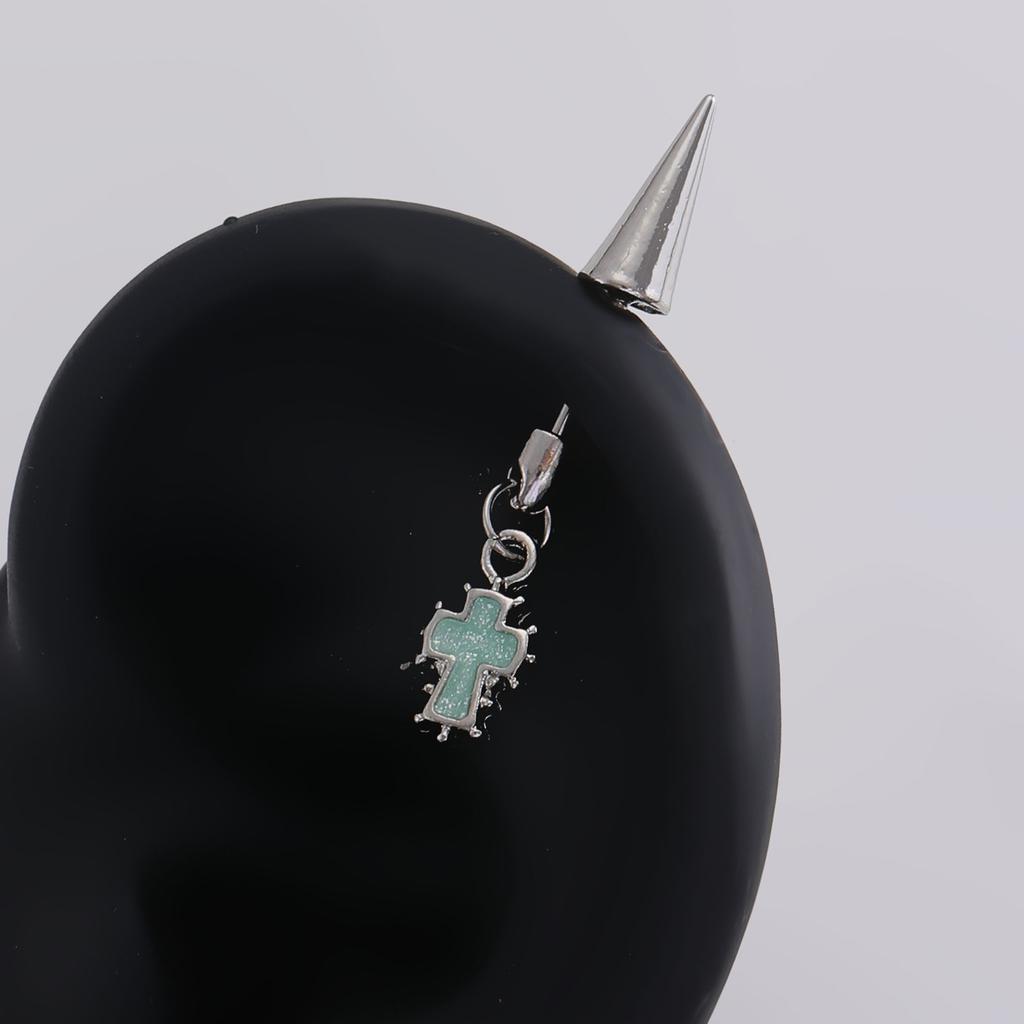 Spike Cone Barbell Piercing Ear Stud with Sparkling Stone Cross Pendant Gothic Cool Unisex Cartilage Ear Jewelry for Daily Street Style Matching