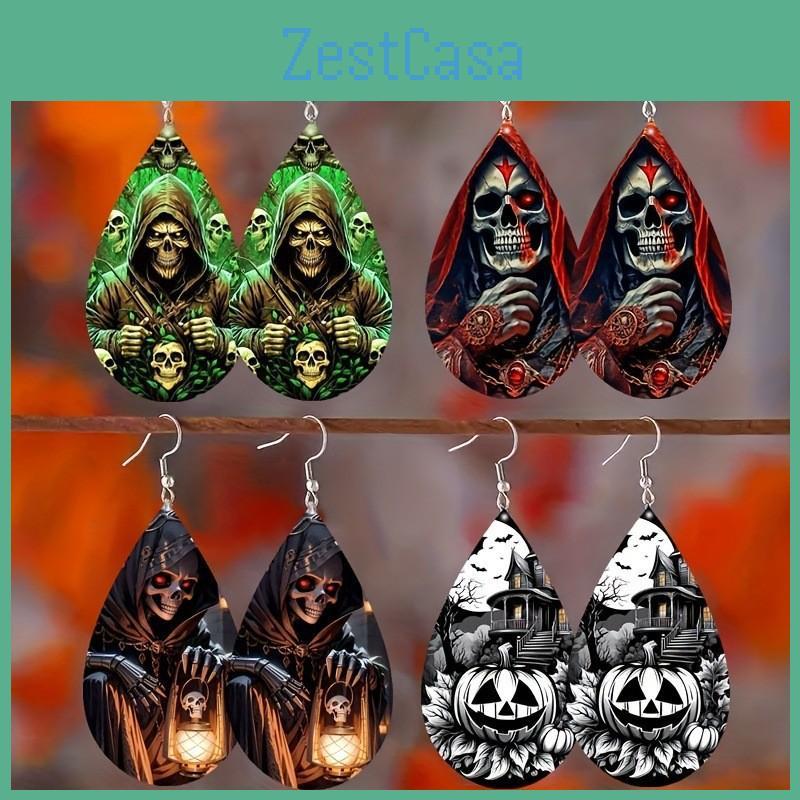Halloween Horror Themed Skull Pumpkin Pattern Women Earrings For Cosplay Use