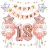 18-Year-Old Rose Gold Birthday Balloon Set, Large Birthday Fishtail Flag Balloon Star Latte Party Supplies