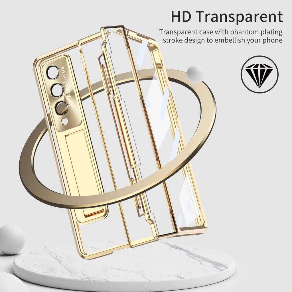Full Coverage Tempered Glass Film Coque Case For Samsung Galaxy Z Fold 4 Fold4 Fold 3 Fold3 Zfold4 Plating Kickstand Cover