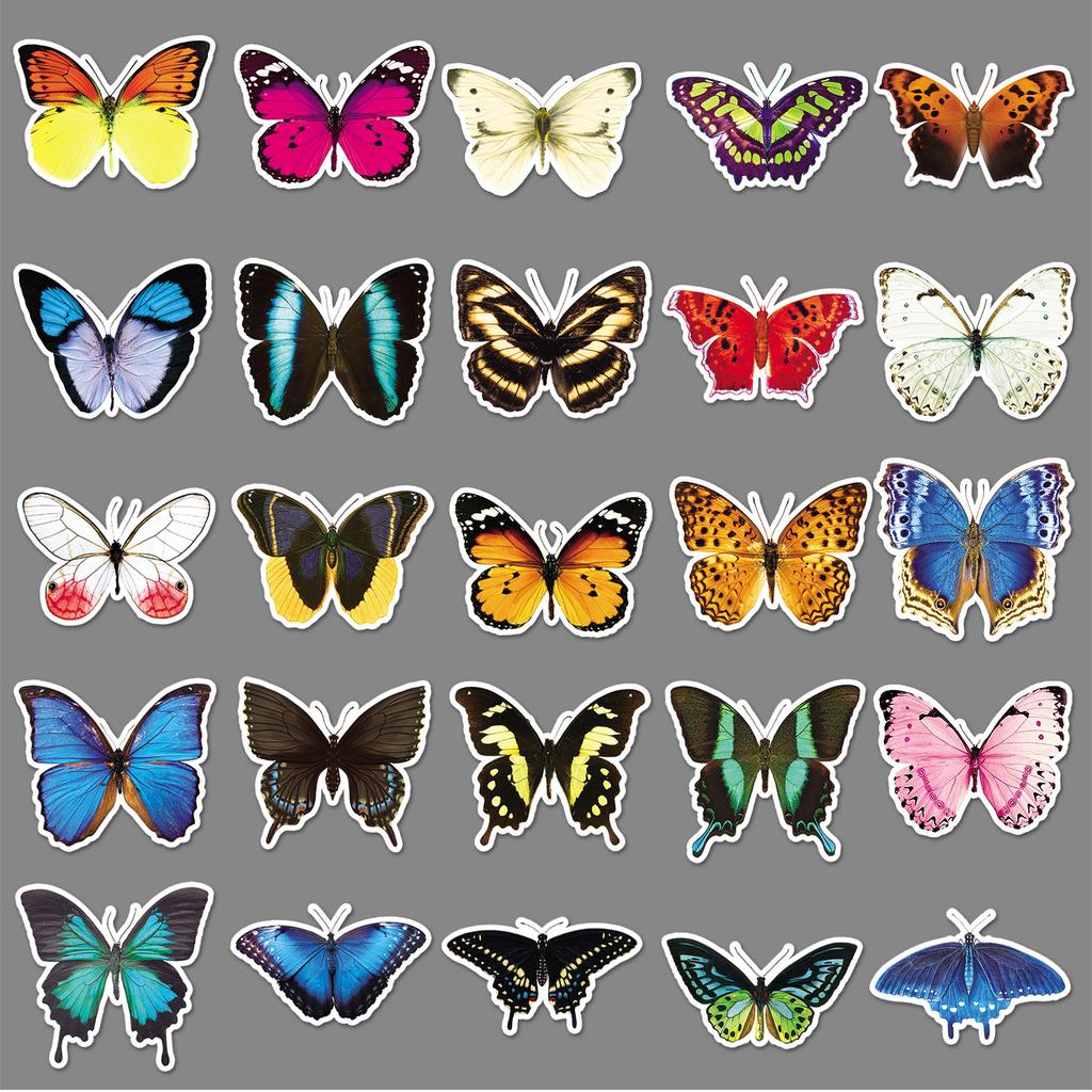 50 Butterfly Graffiti Personalized Creative Insects Children's Cognitive Decoration Water Cup Mobile Phone Case Suitcase Stickers Waterproof