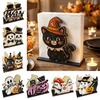 Holiday Party Supplies Halloween Wooden Napkin Holder, Cute Black Cat Mummy Pumpkin Reusable Wood Craft Desktop Organizer for Party, Spooky