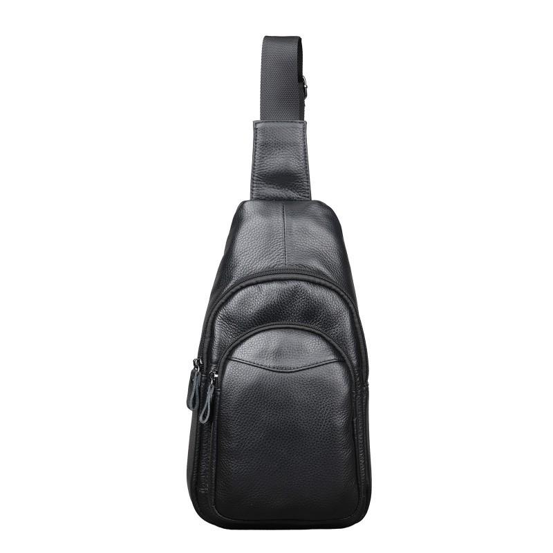 Men's Chest Bag Genuine Leather Crossbody Large Capacity Top Layer Cowhide Fashionable Sports Single Shoulder
