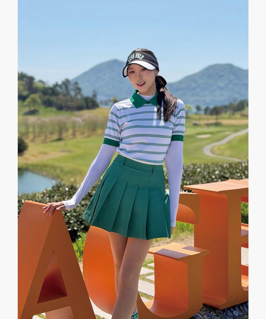 LECOQ GOLF Women'S Striped Collared Short Sleeve Sweater _Gren Gr122Lkp31