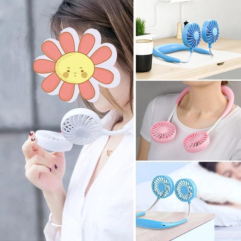 Summer Fan Hanging Neck Small Fan Rechargeable USB Hanging Neck Fan Mini Carry On Electric FanFor Outdoor Sports