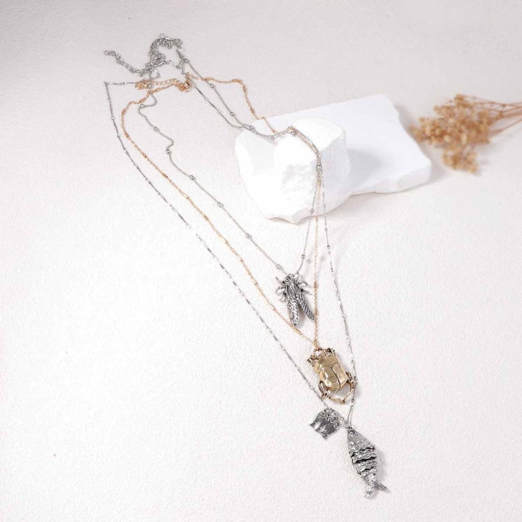 ZA cross-border personalized trend animal insect alloy beetle cicada fish pendant multi-layer necklace high-end versatile model