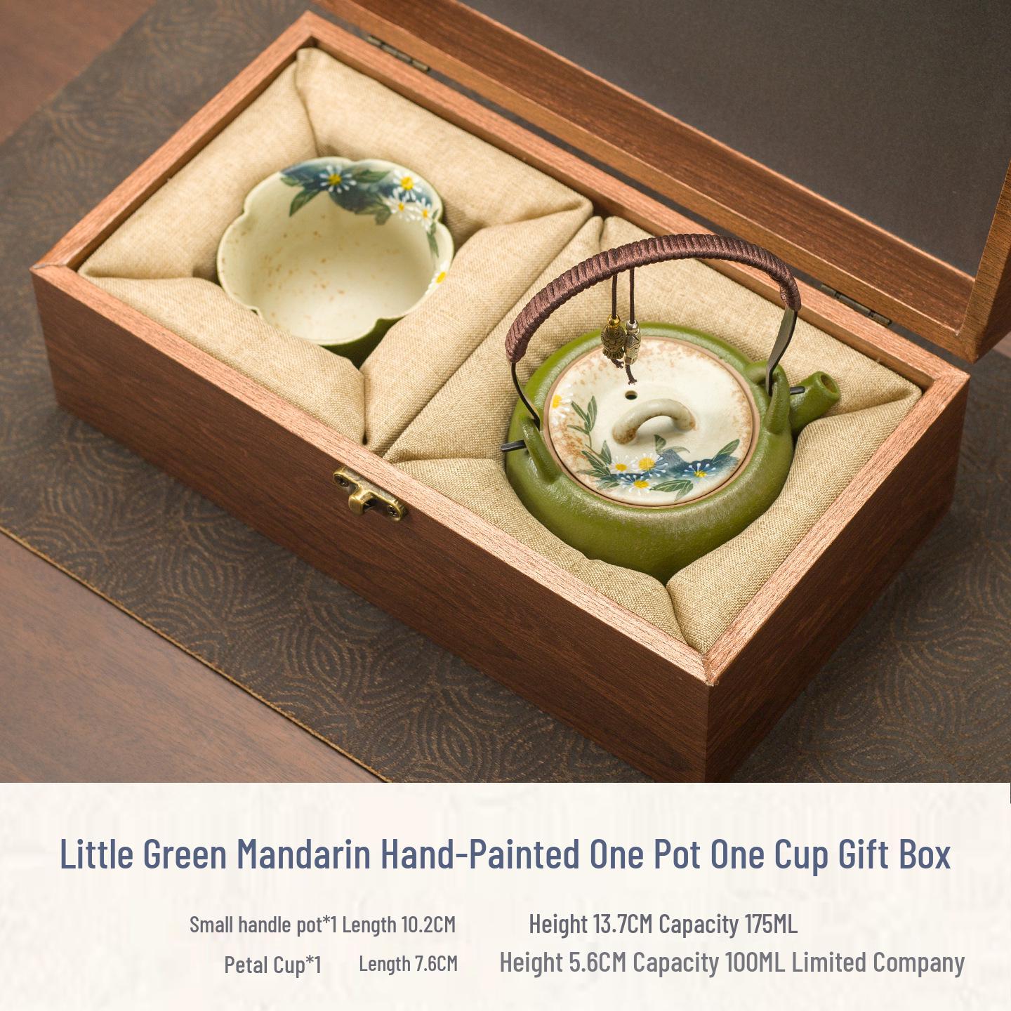 Hand-Painted Little Green Mandarin Ceramic Teapot Set for Brewing Tea