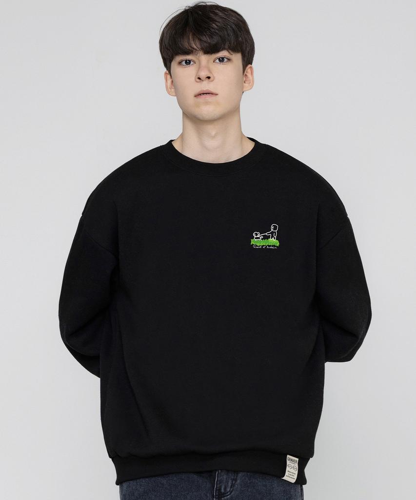 GRAVER [Unisex] Human Puppy Walk Back Logo Sweatshirt_Black