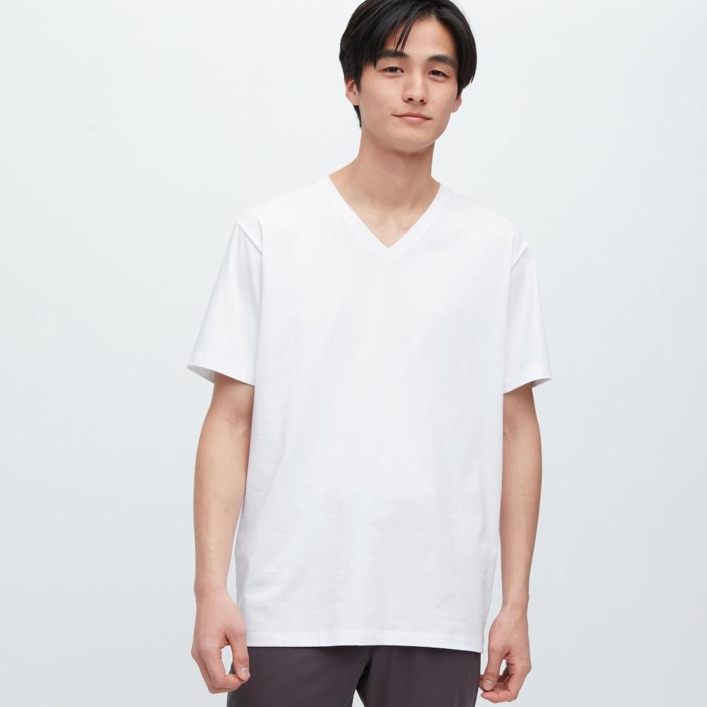 

UNIQLO JAPAN AIRism Хлопковая футболка с V-образным вырезом и короткими рукавами