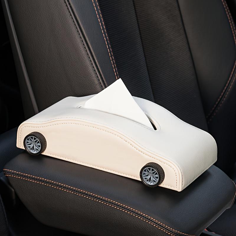 

Sporty Car Tissue Box | Faux Leather Armrest Organizer | Universal Fit for All Cars | Black & Brown Accents