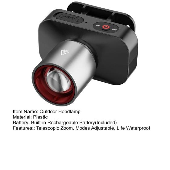 Outdoor Headlamp Telescopic Zoom USB Rechargeable 4 Modes Adjustable Waterproof Super Bright Lightweight