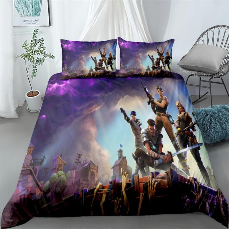 Ensemble de literie Fortnite Housse de couette Taie d'oreiller Décoration dessin animé de jeu Couvre-lit Housse de couette de chambre Ensemble de literie Cadeau de Noël pour enfants
