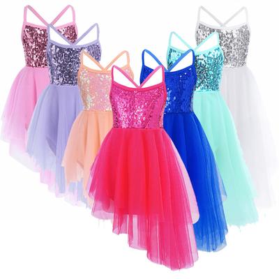 Girls Sequins Ballet Tutu Dress Kids Tulle Lyrical Dance Gymnastics Leotard Dress Ballerina Dance Wear