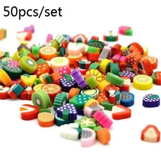 

3D мини-фрукты для ногтей, ломтики фруктов, подвески, летние украшения, полимерная глина, чешуйчатые аксессуары, гель «сделай сам», лимон, клубника, принадлежности 50Pcs Random Color