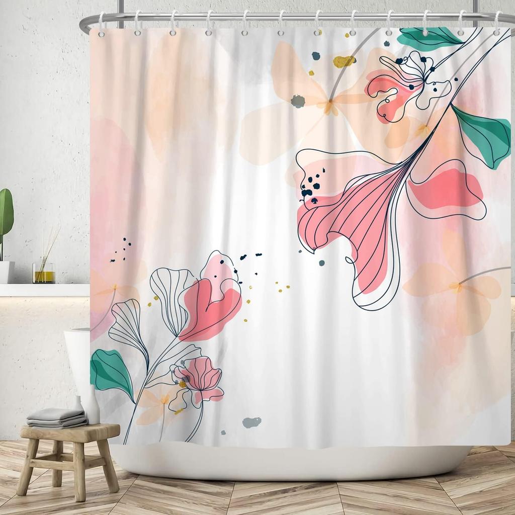 Bohemian Shower Curtain Abstract Art Medieval Tropical Plants Washable Bathtub Shower Curtain with Hook 180x180cm