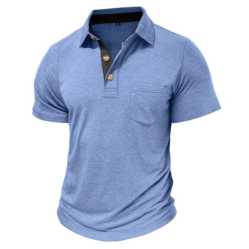 Summer Mens Short Sleeve Turn Down Collar T-Shirt Fashion Patchwork Polos Man