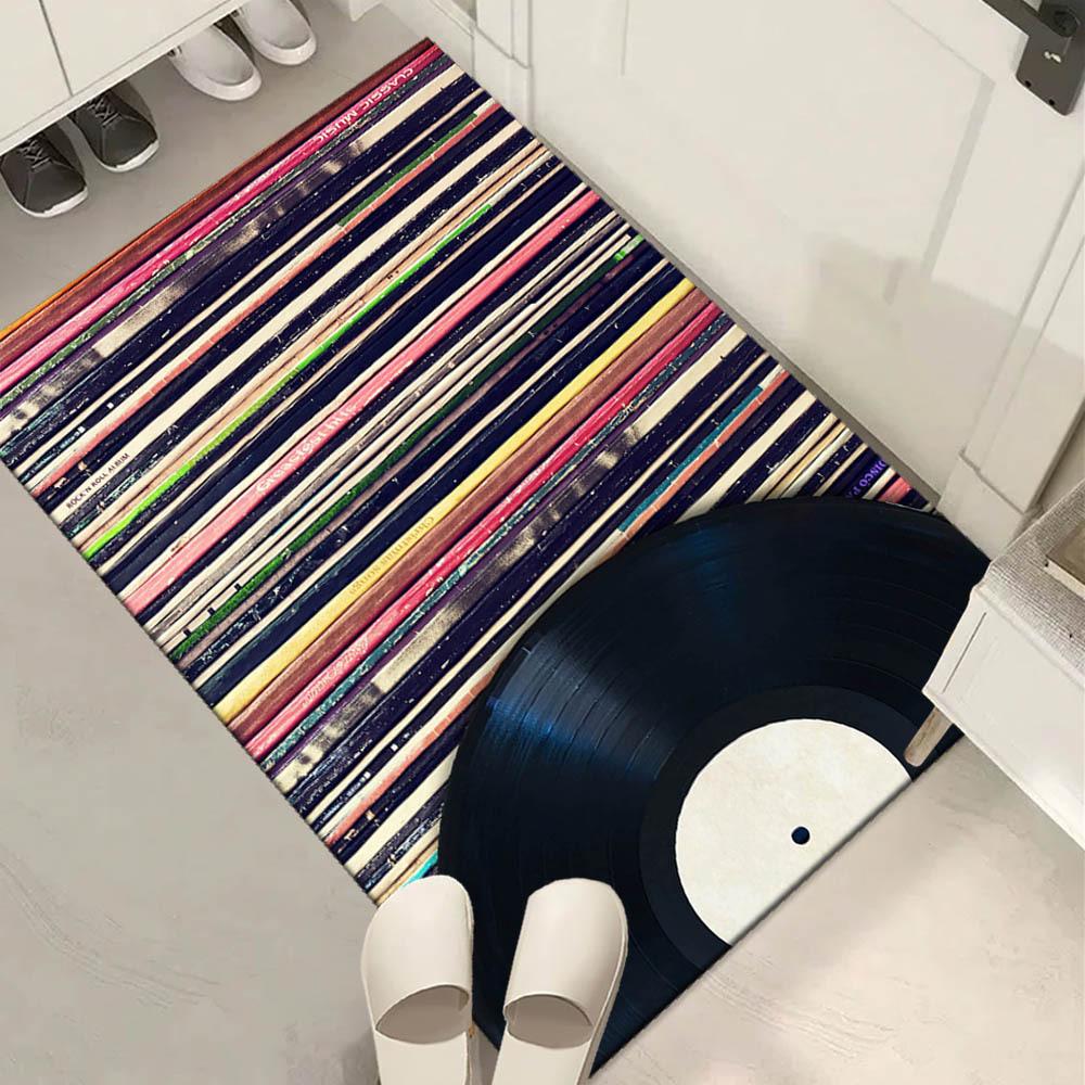 [Durable Polyester Rug] Large Polyester Non-Slip Area Rug with Vinyl Record Design | Durable Crystal Velvet Carpet Mat for Livin