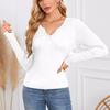 Women's Deep U-shaped Neckline Cross Long Sleeved T-shirt Top with Pit Stripes Shirt