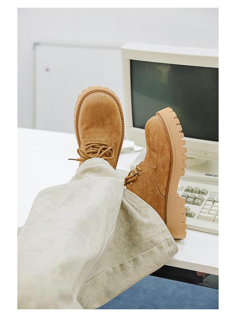 Men's Vintage Low-Top Derby Shoes, Autumn/Winter 2024 Martin Boots, Thick Sole, Versatile Style (Model: 66502-J)