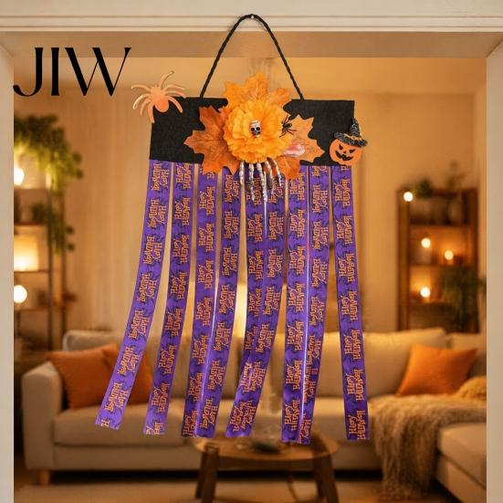 Non-woven Fabric Holiday Wall Decoration Halloween Rag Flag Banner, Pumpkin Maple Leaf Flower Ribbon Hanging Lightweight Hemp Rope Door Sign