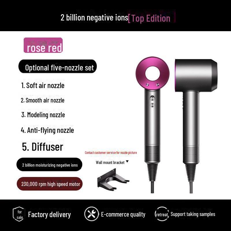 

Высококачественный высокоскоростной фен с технологией отрицательных ионов для использования в салонах и дома. European standard 1.8m single nozzle + bracket розы красного