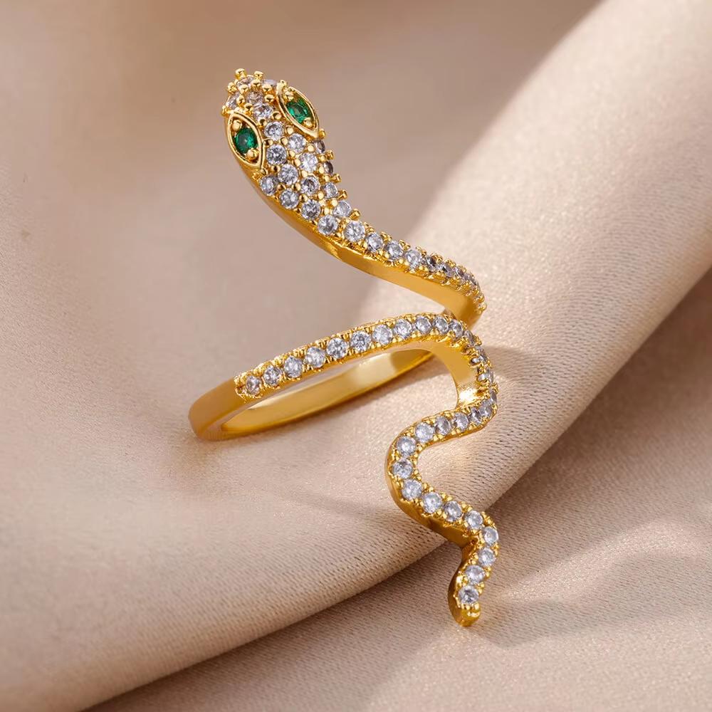 316L Gold Plated Stainless Steel Snake Rings For Women Men Open Adjustable Ring Vintage Gothic Aesthetic Jewelry anillos mujer