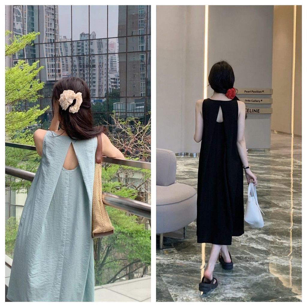 2026 Women's Summer French Backless Sleeveless Pleated Sling Dress