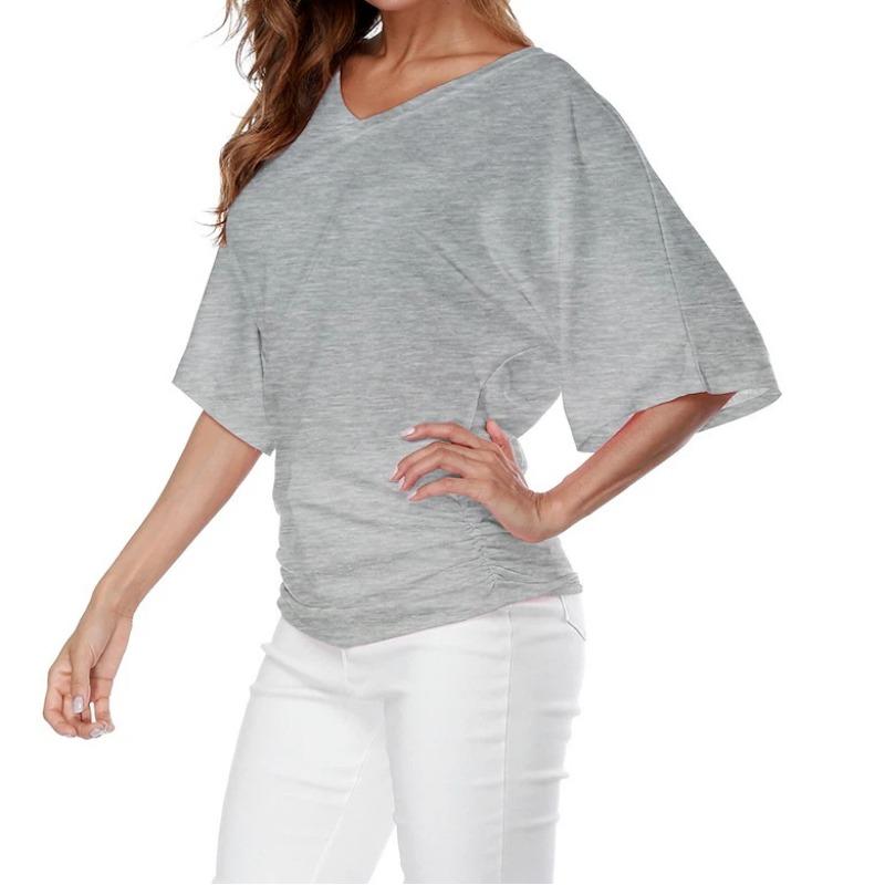 Sommer Neue Mode Damen Locker Fledermaus Kurzarm V-Ausschnitt T-Shirt Tops