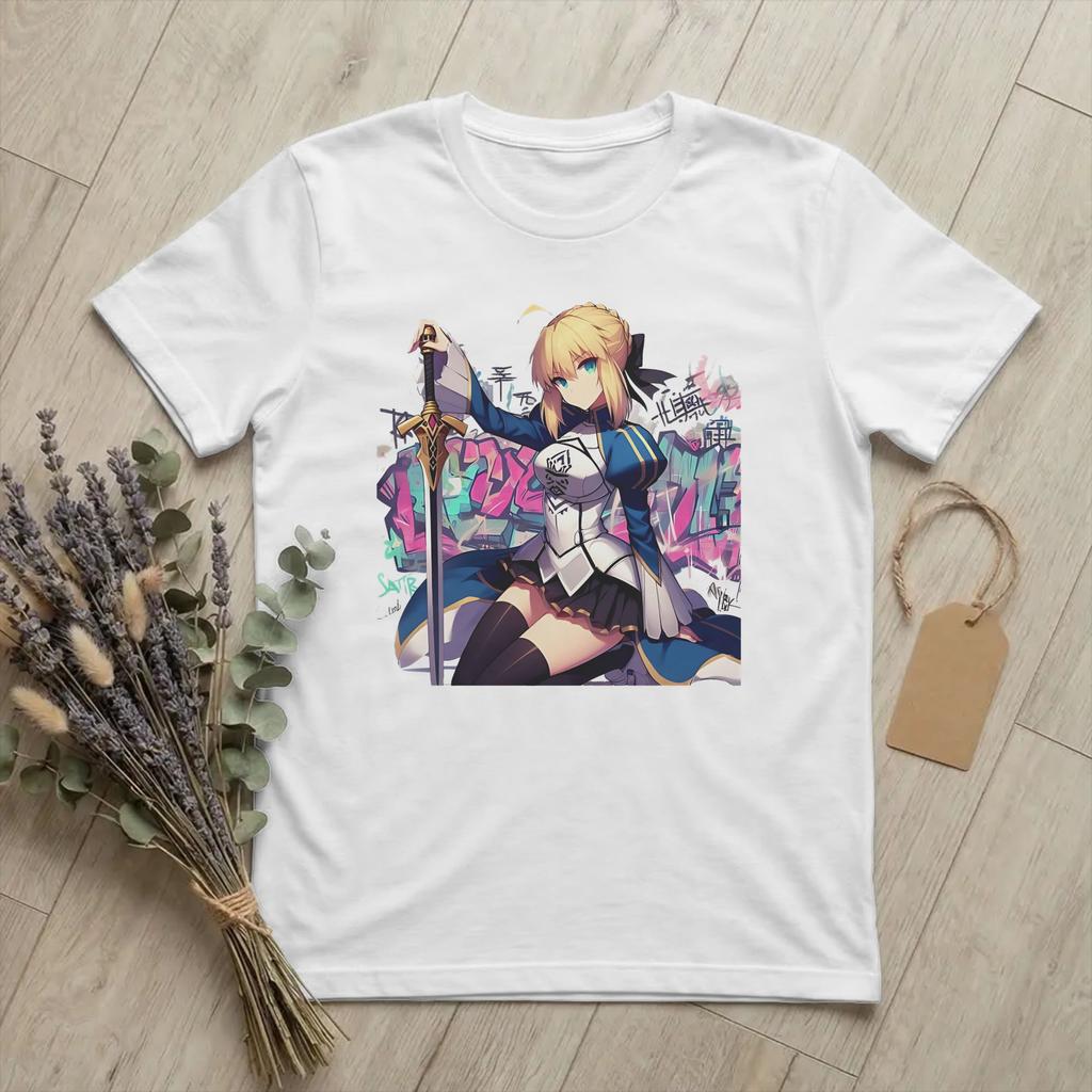 Fate Stay Night Arthur Pendragon Saber Class Tshirt Unisexs Cotton Clothing Vintage Oneck Short Sleeve