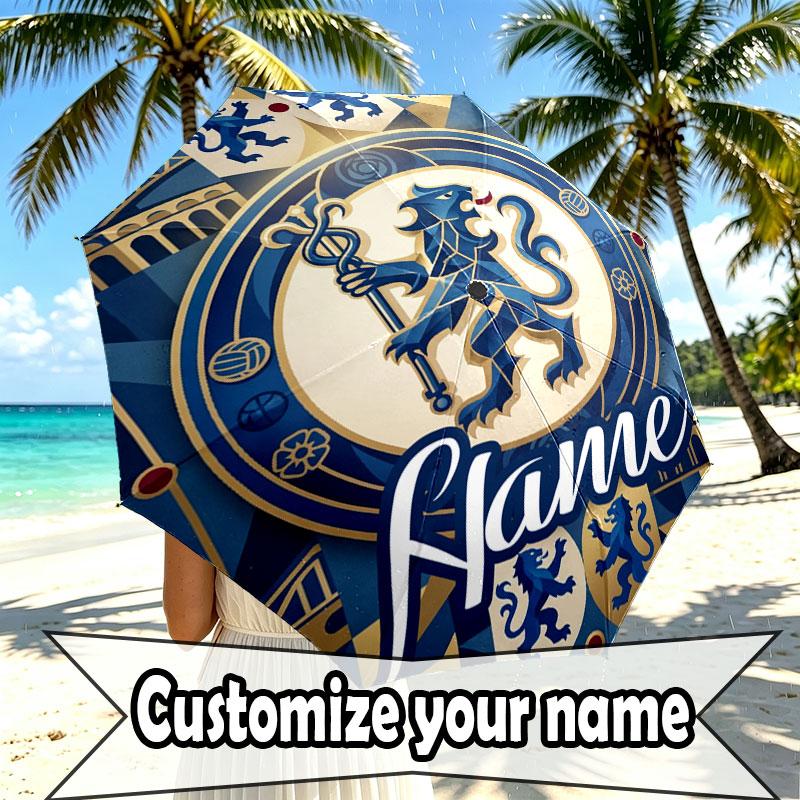 Custom Name Personalized Chelsea Football Club Print Umbrella, Auto Open Close, 8‑Rib Sturdy Frame, Commute Camping Hiking Use, Birthday Gift